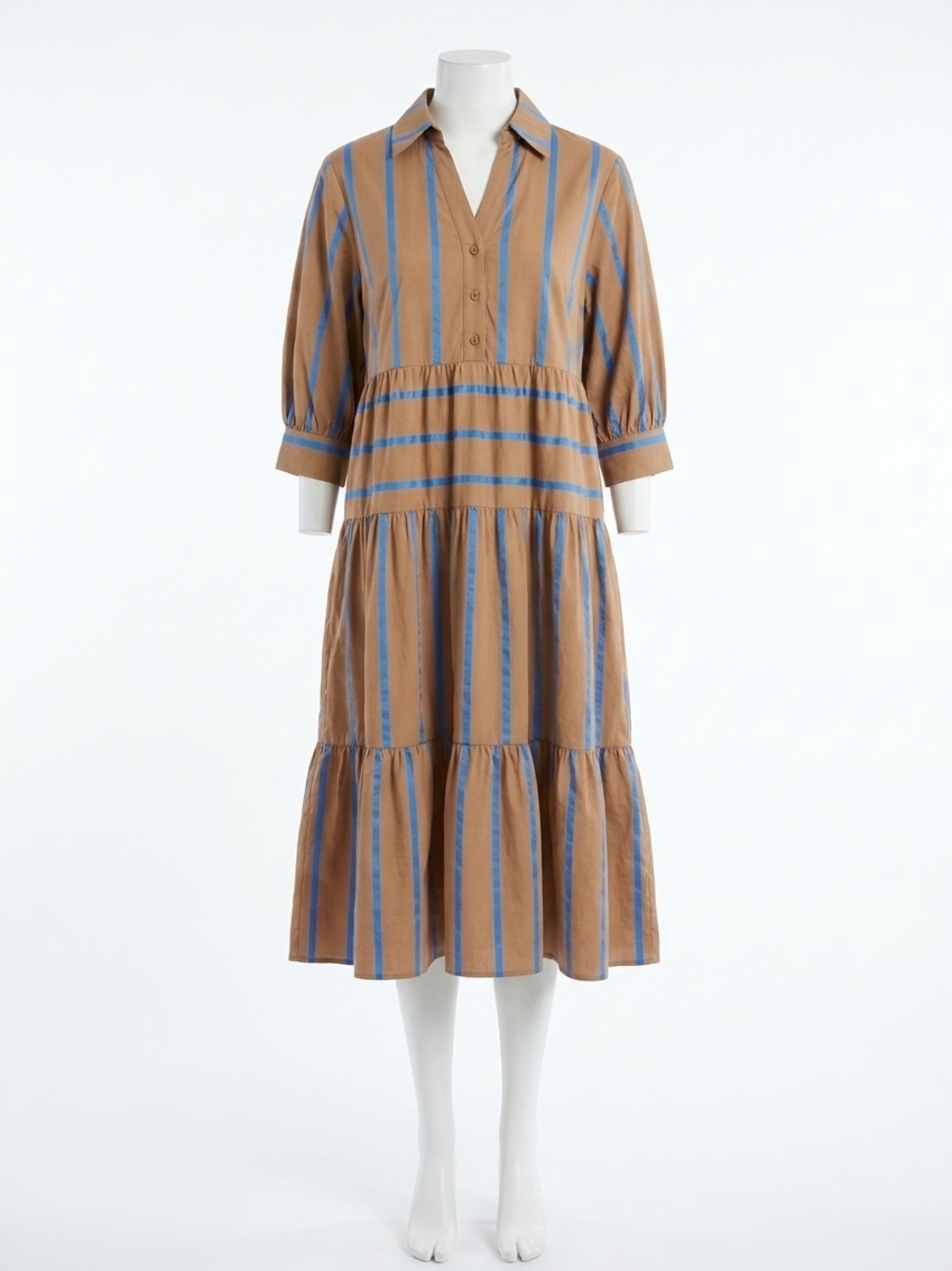 NEW ENTRO stripe midi dress in mocha and blue